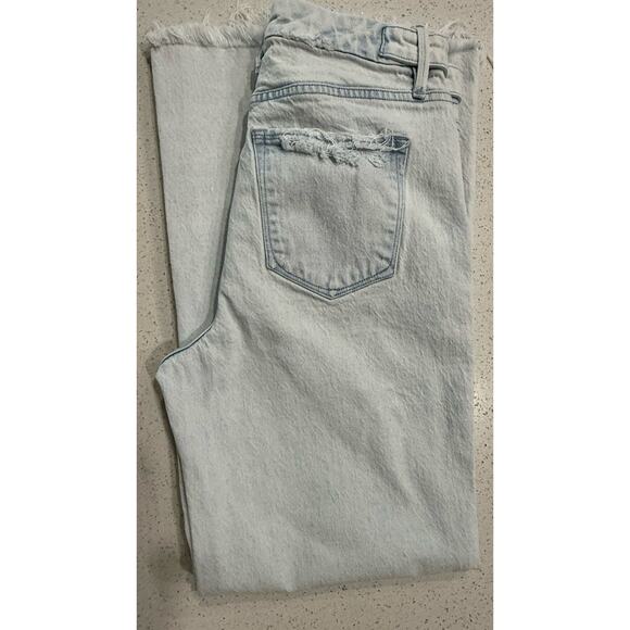 Good American Jeans Womens Sz 8 Blue Flare Wide Leg High Rise Distressed Raw Hem - Picture 7 of 10